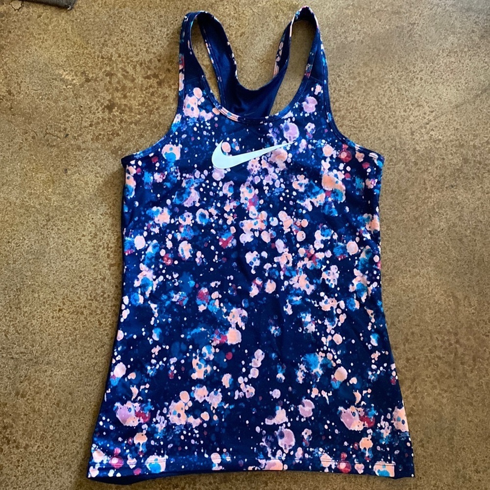 Nike blue and pink microcosm print fitted dri-fit workout running tank top